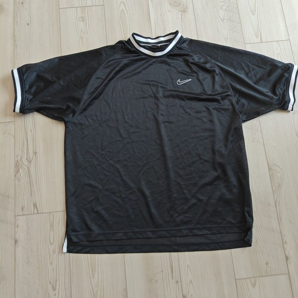 Vintage 90s Nike Black Mesh Jersey Shirt Mens L Athletic Training Ringer Stripe